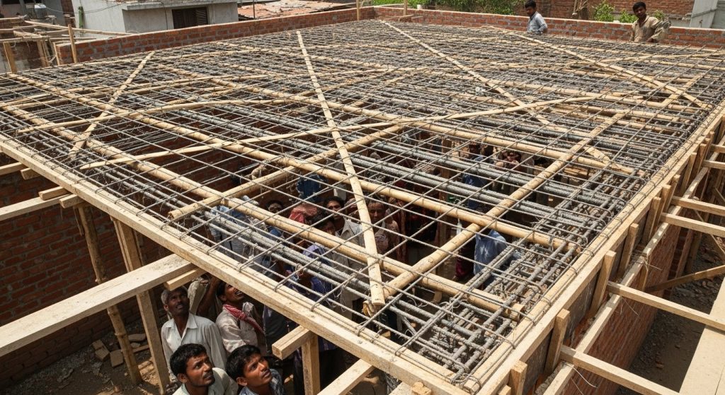 Unconventional Roof-Making Method: The Marvel of Bamboo and Mesh Instead of Rebar Stuns People!
