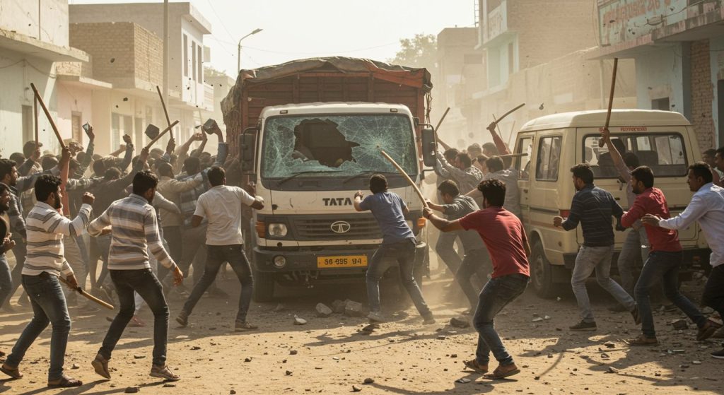 UP Ruckus: Policemen hid in van, crowd pelted truck with stones and sticks.