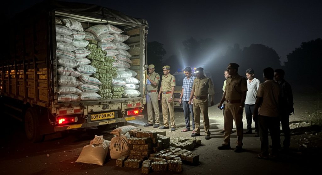 UP Police's Major Action: Cannabis Smuggling Busted Under Salt in Truck, Car Leading; Three Arrested, Goods Worth Rs 1.71 Crore Seized.
