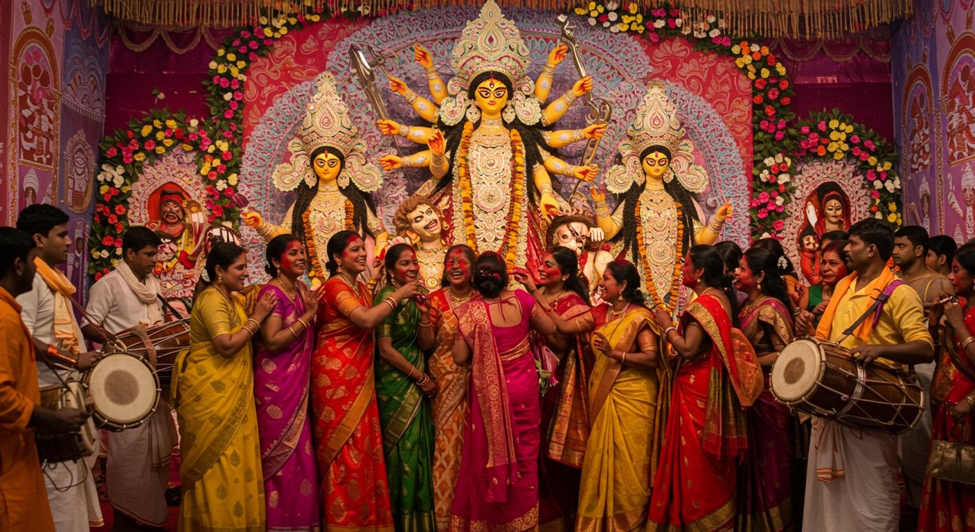यूपी: भव्य पंडाल में सिंदूर खेला, ढोल नगाड़ों संग मां दुर्गा की विदाई यात्रा हुई वायरल