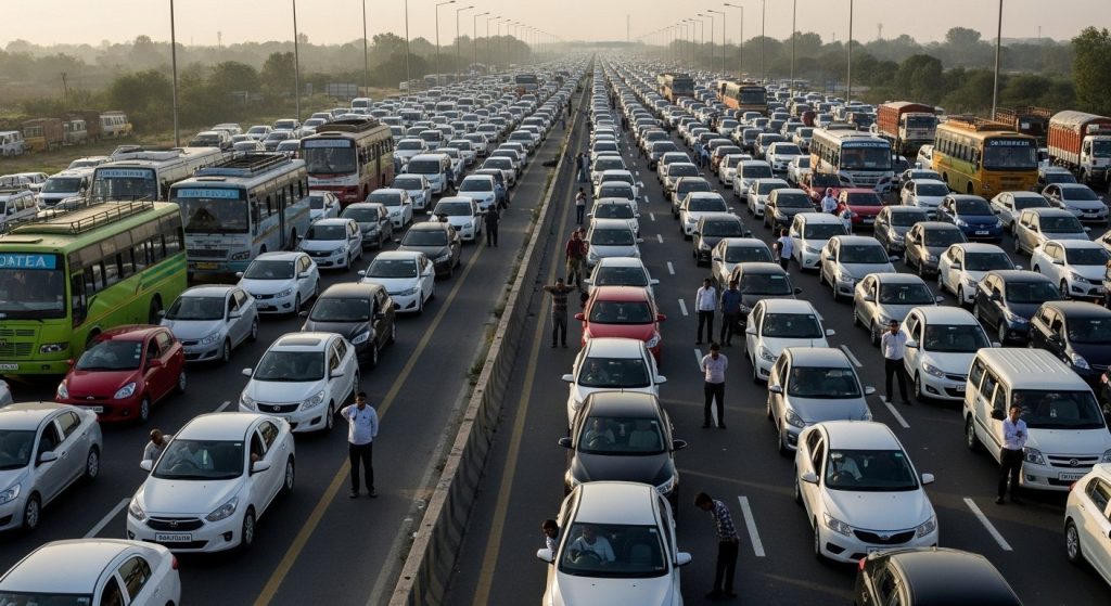 Terrible One-Kilometer Jam on Agra-Lucknow Expressway: Vehicles Stranded for Hours, Video Goes Viral