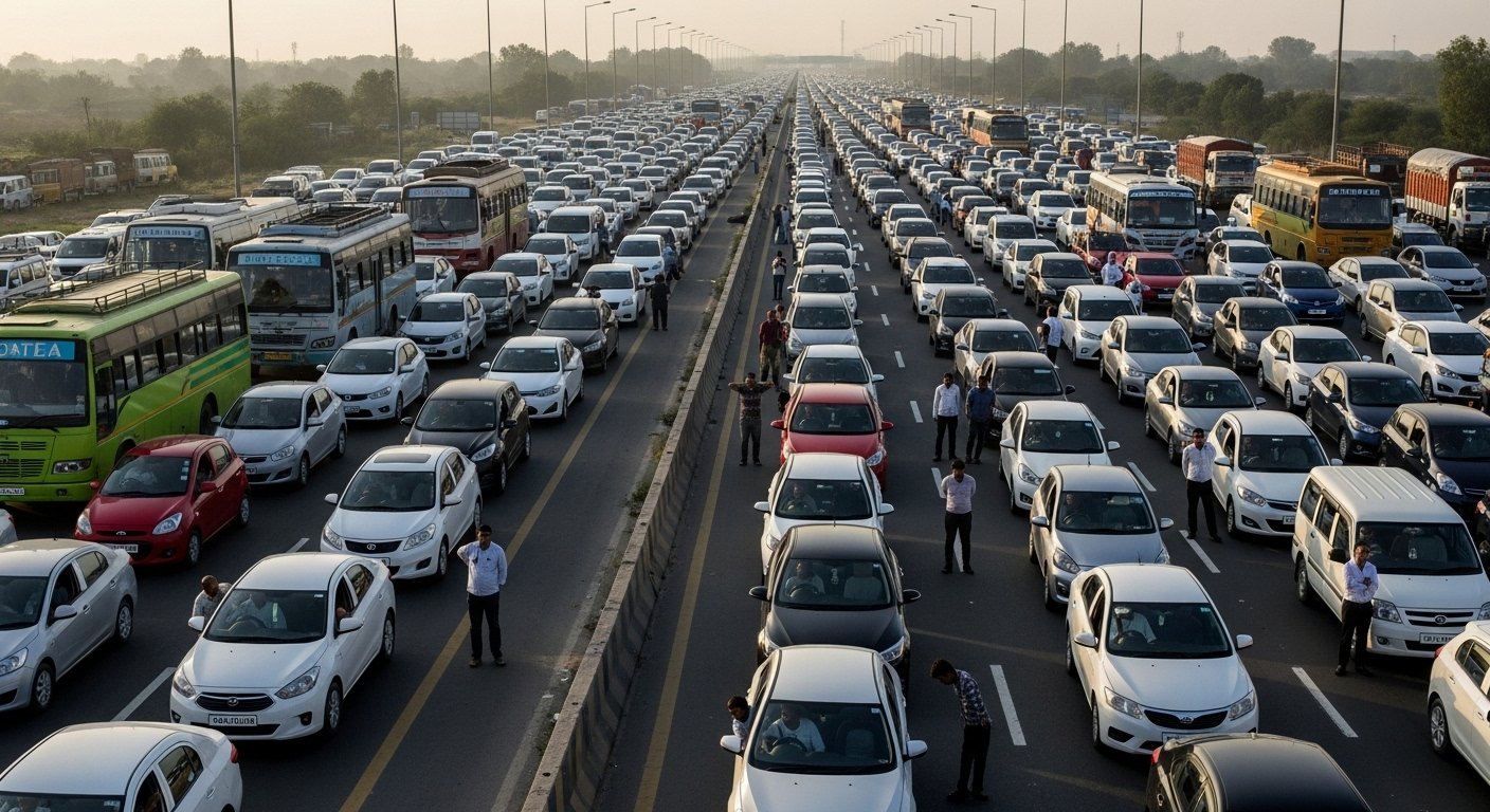 आगरा-लखनऊ एक्सप्रेसवे पर एक किलोमीटर का भीषण जाम: घंटों फँसे वाहन, वायरल हुआ वीडियो