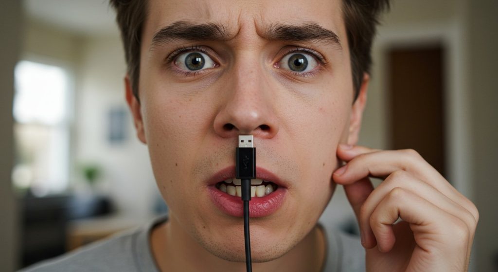 Charger Plug in Nose: Man Fakes Drawing Oxygen While 'Charging' Himself, Video Viral!