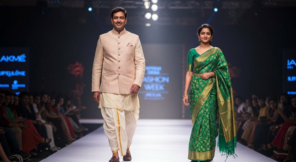 Tej Pratap Yadav's Unique Ramp Walk: Flaunts 'Desi Style' in Dhoti-Kurta; Video With Saree-Clad Girl Goes Viral!