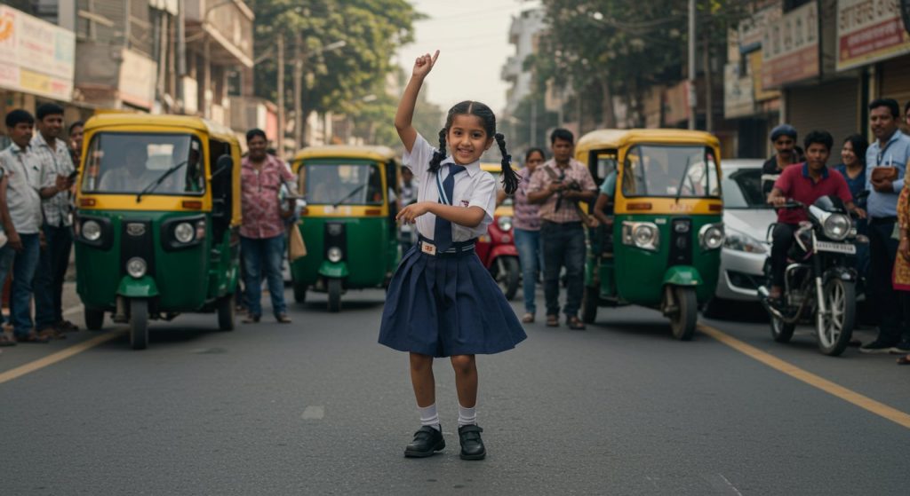 Girl in school uniform's spectacular dance on the street, people were mesmerized, traffic stopped!