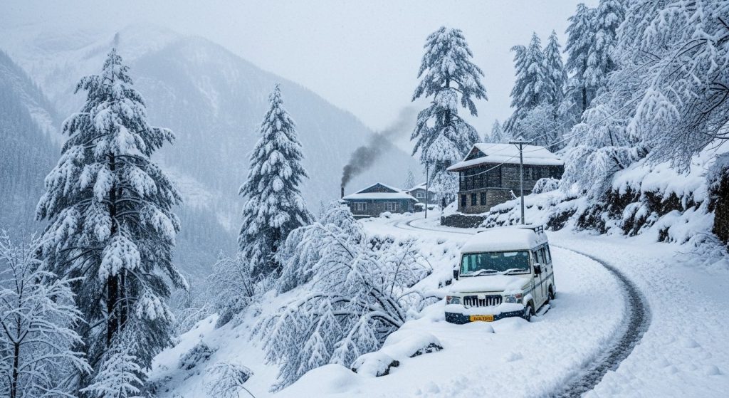 Himachal Sees Dramatic Weather Shift: Heavy Rain and White Snow Blanket Upper Districts, Many Roads Blocked