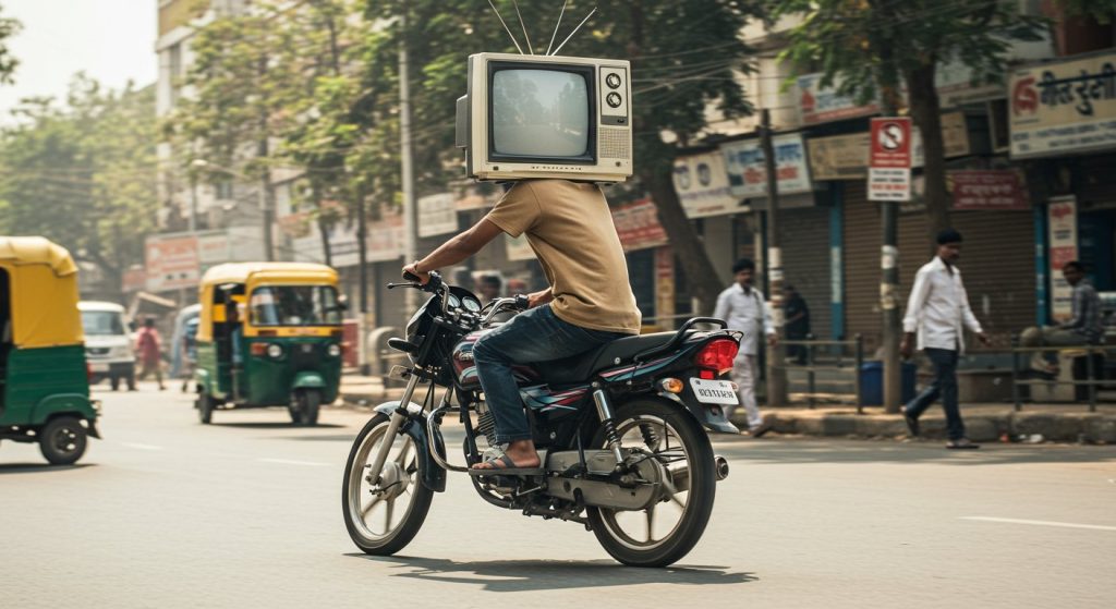 'Well Done, Son, New Helmet!' Dangerous Stunt of Riding Bike With TV On Head Goes Viral, Police Investigation Begins