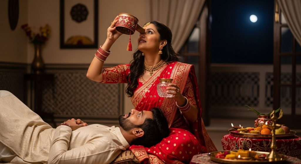 Woman breaks Karwa Chauth fast by climbing on husband's chest; video goes viral, sparks uproar!