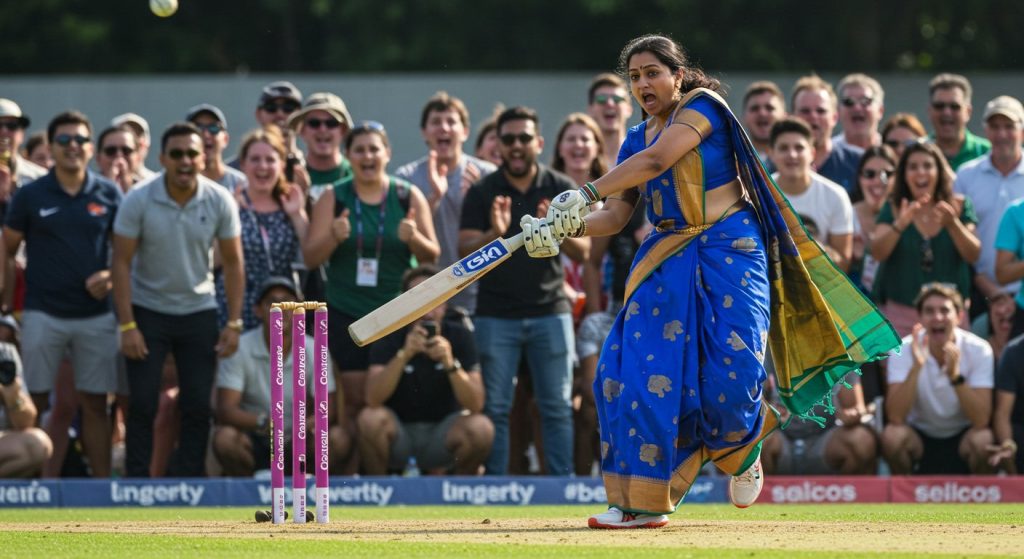 Woman Takes Field in Saree, Smashes Explosive Fours and Sixes; People Exclaim 'What an Amazing Game!'