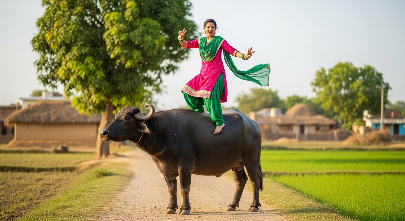 भैंस पर चढ़कर भोजपुरी गाने पर थिरकी महिला, वीडियो देख हंसी नहीं रोक पाएंगे आप!