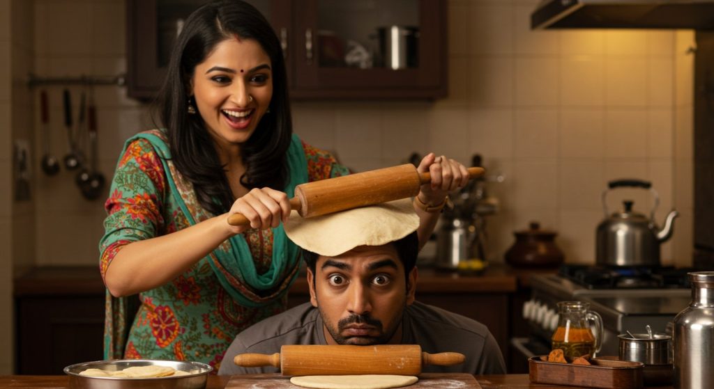 Wife rolled out roti on husband's head, video went viral on the internet!