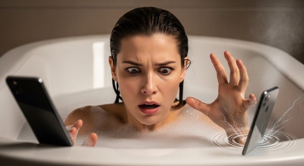 A woman was using her mobile phone in the bathtub, got a strong shock, and then...