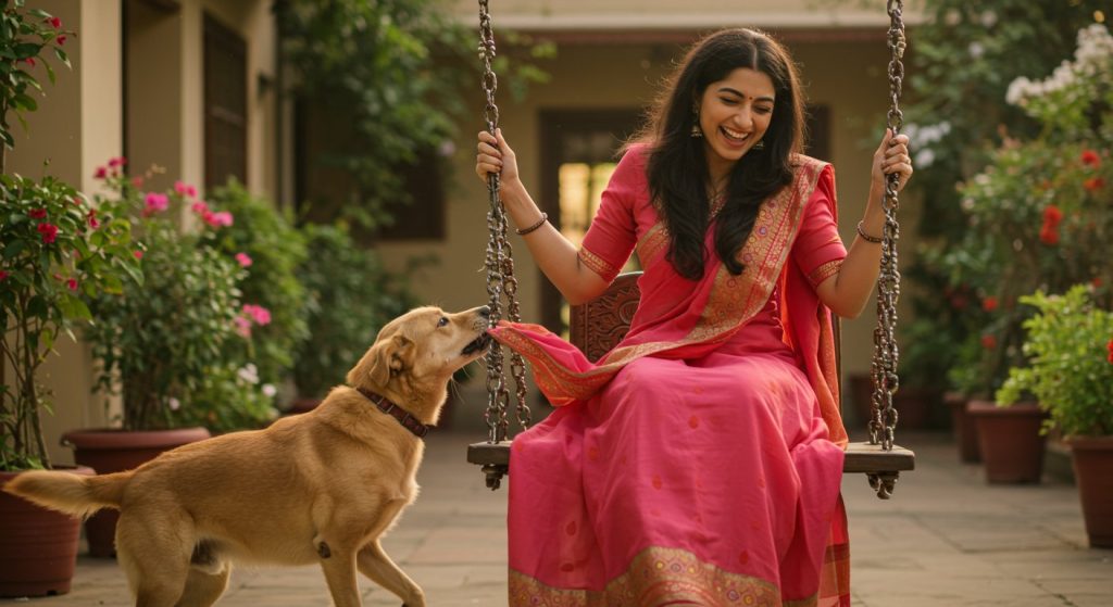 A woman was on a swing, suddenly a pet dog came and started doing cute mischief! The video went viral