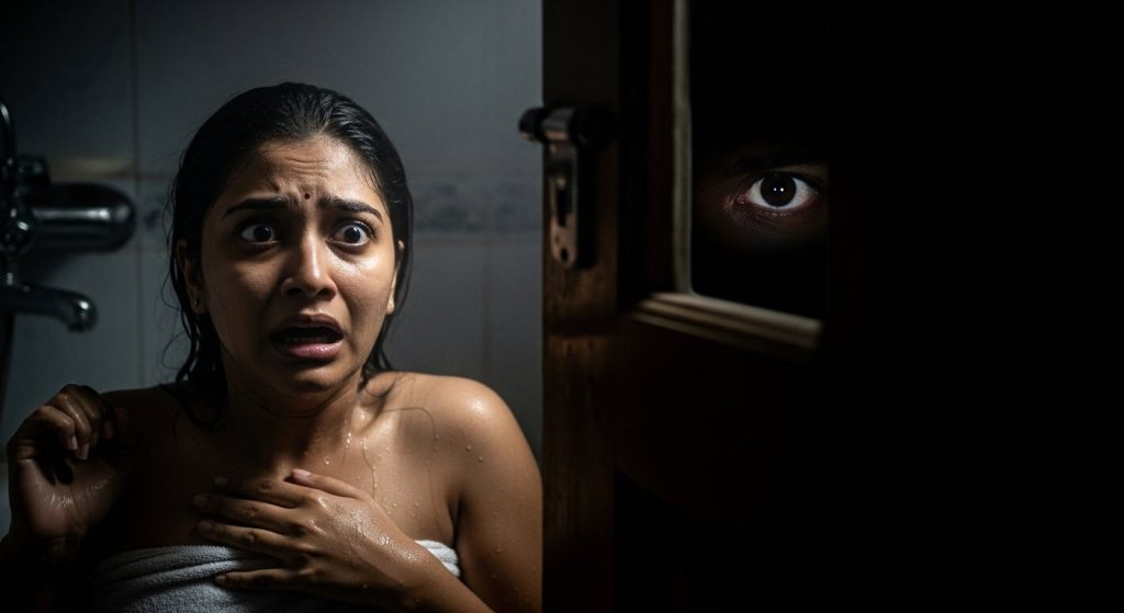 A woman was bathing when two eyes were seen staring from the bathroom door; what happened next left everyone stunned!