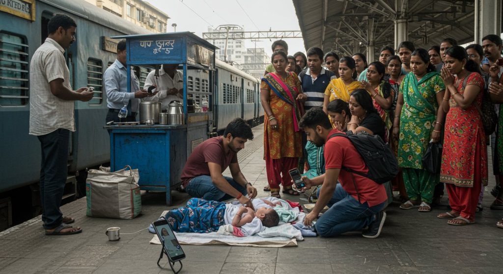 Mumbai Station's 'Video Call Delivery': Youth Takes Scissors from Tea Seller, Cuts Umbilical Cord on Doctors' Instructions; Eyewitnesses Say 'He's the Real Rancho'