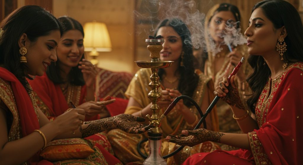 Women smoked hookah while getting mehndi applied on Karwa Chauth, video goes viral!