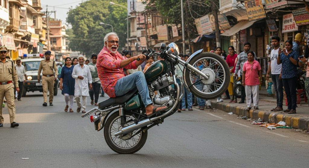 71-year-old actor performs bike stunt, Gujarat Police takes notice, video goes viral.