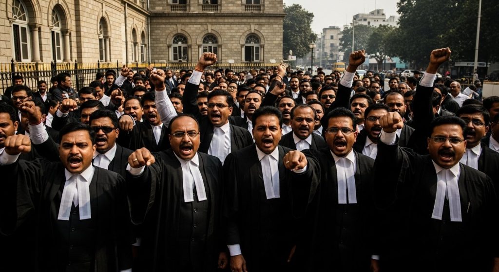 Lawyers' anger erupted at Noida Police in Aligarh, demanding legal action and warning of a major protest.