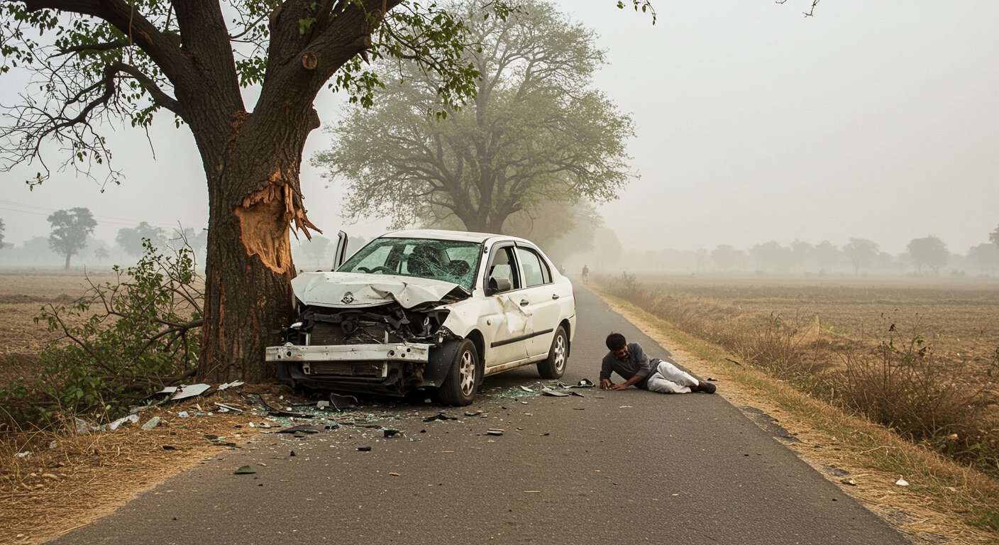 बरेली: मनौना धाम जा रहे दंपती की कार पेड़ से टकराई, पत्नी की दर्दनाक मौत, पति गंभीर घायल