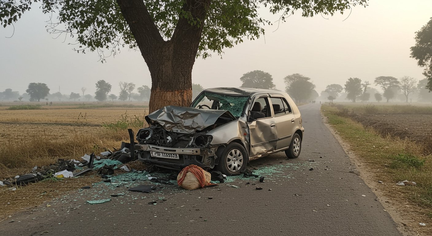 बरेली में दर्दनाक हादसा: मनौना धाम जा रहे दंपती की कार पेड़ से टकराई, पत्नी की मौत, पति गंभीर घायल