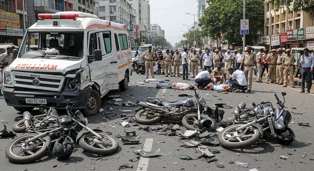 Bengaluru: Horrific Road Accident - Ambulance Mows Down 3 Bikes, 2 Dead, Several Critically Injured