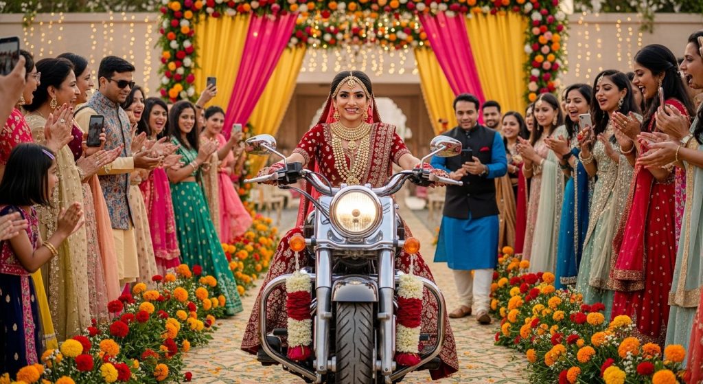 Bride's sensational entry on a 200 kg bike at wedding; people rushed to catch her!