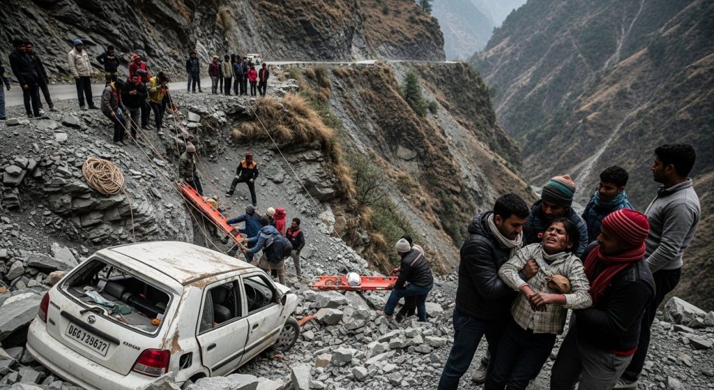 Uttarakhand: Horrific Road Accident: Car Falls into Gorge, Two Dead, One Critically Injured; Villagers Rescued, Administration on Alert