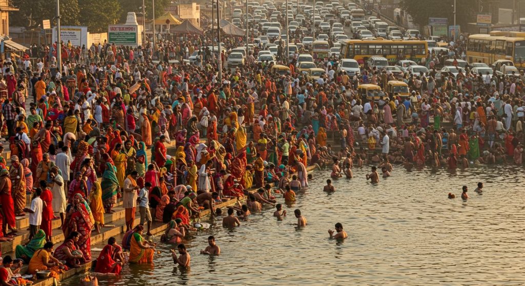 Chauhari Fair: Ramganga Ghat Overwhelmed by Sea of Devotees, Lakhs Take Holy Dip; Bareilly Hit by Massive Jam