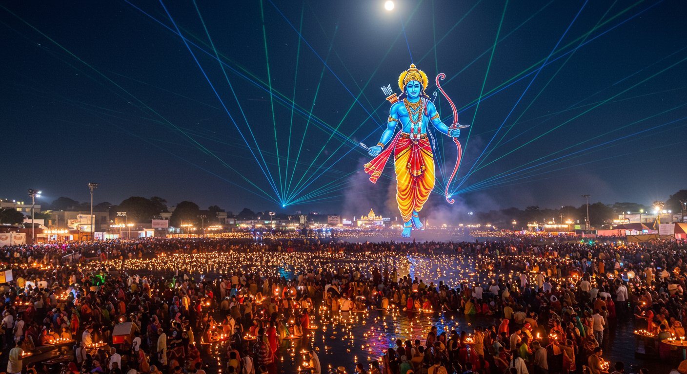 चौबारी मेला में श्रीराम की लेजर आकृति का अद्भुत नजारा, कार्तिक पूर्णिमा पर लाखों भक्तों का उमड़ेगा सैलाब