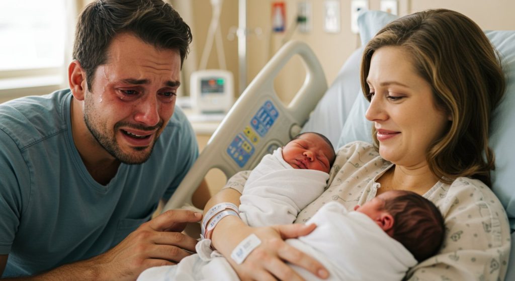 Wife Delivers Twins, Father Breaks Down Crying Upon Seeing Them at Hospital