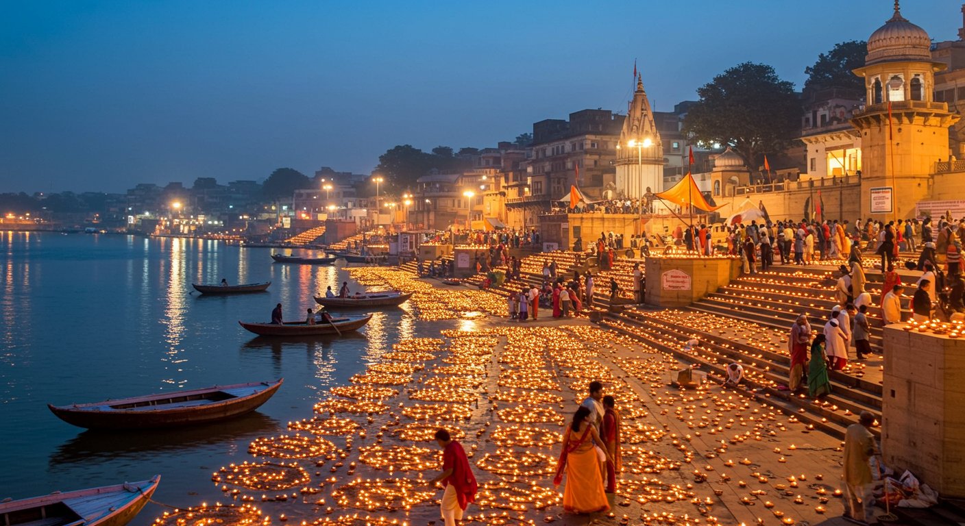 देव दीपावली आज…शाम 5.15 बजे शुरू होगा मेगा शो:20 लाख टूरिस्ट पहुंचे, गंगा के घाटों पर सजने लगे दीये