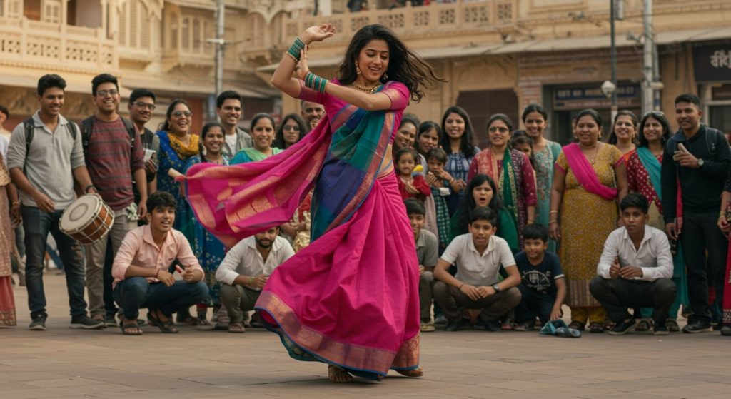 Girl performs energetic dance in sari to Neeti Mohan's 'Nainowale Ne', public watches in awe, video goes viral!