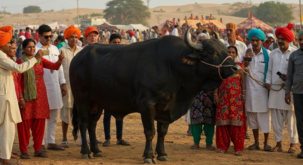 'Kuber' Creates a Sensation at Pushkar Fair: Haryana's ₹21 Crore Murrah Buffalo Breaks All Records, Attracting Foreign Tourists.