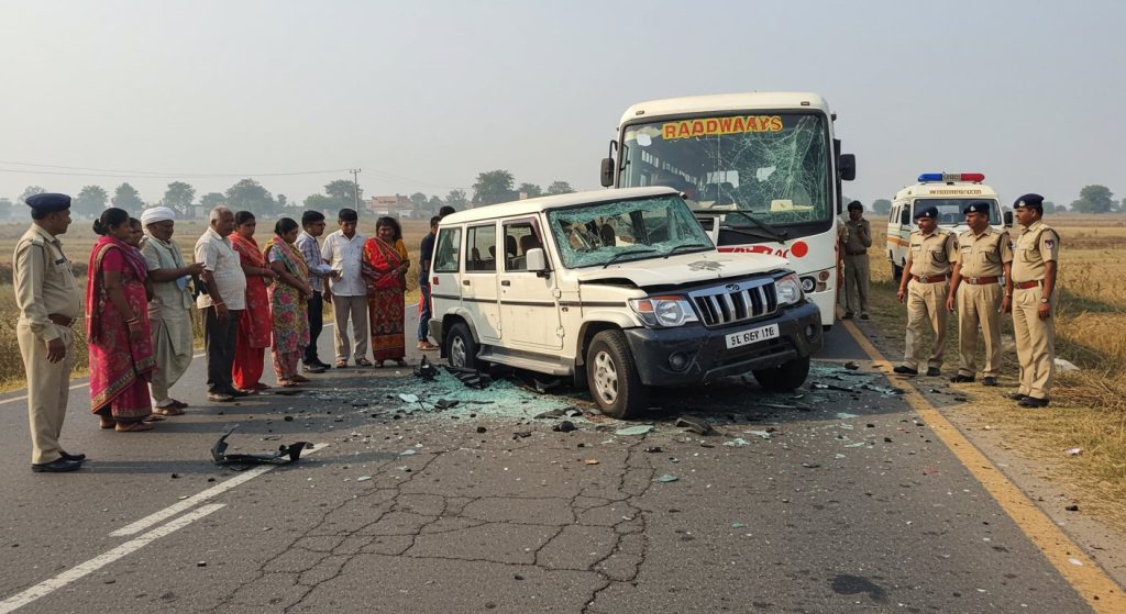 Horrific Accident in Chitrakoot: Three Killed, Including Two Brothers in Bolero, After Roadways Bus Collision; Chaos Ensues
