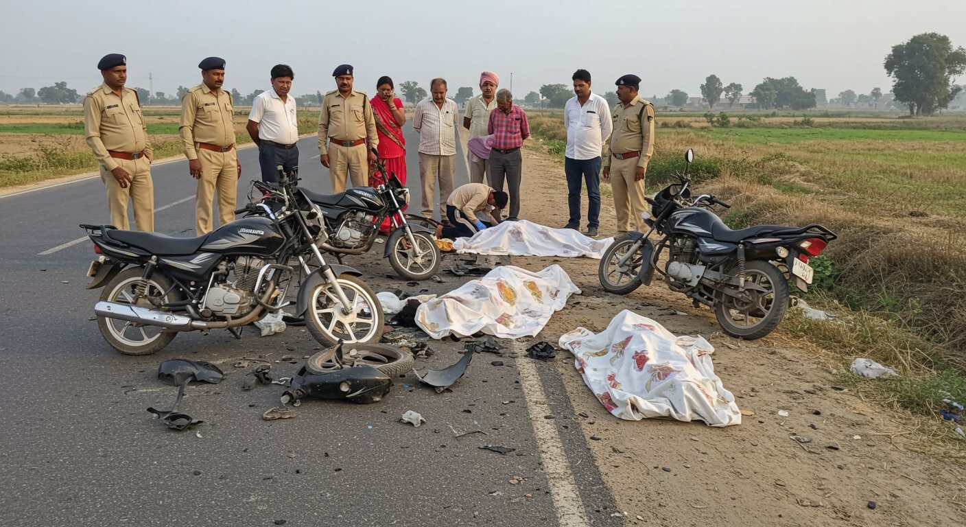 लखीमपुर खीरी में भीषण सड़क हादसा: दो बाइकों की टक्कर में तीन युवकों की दर्दनाक मौत, एक गंभीर घायल