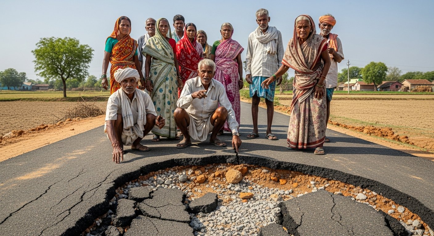 लखीमपुर खीरी: बनी-बनाई सड़क उखड़ी, ग्रामीण बोले- ‘भ्रष्टाचार’ की हुई जांच