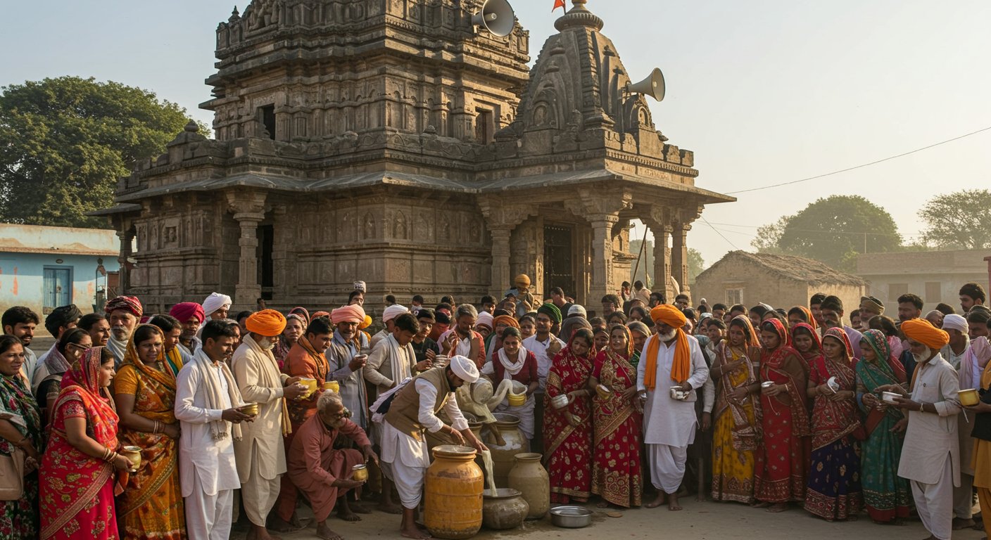 यूपी के इस गांव में मंदिर से हुआ चौंकाने वाला ऐलान: “सुनो, सुनो, एक घंटे तक मुफ्त शराब ले जाओ!”