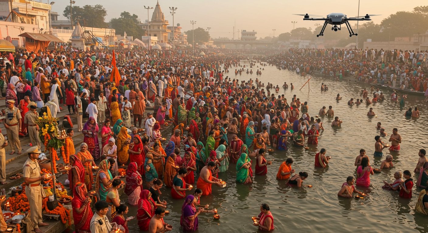 यूपी में कार्तिक पूर्णिमा: आस्था का सैलाब, जमीन से आसमान तक कड़ी निगरानी