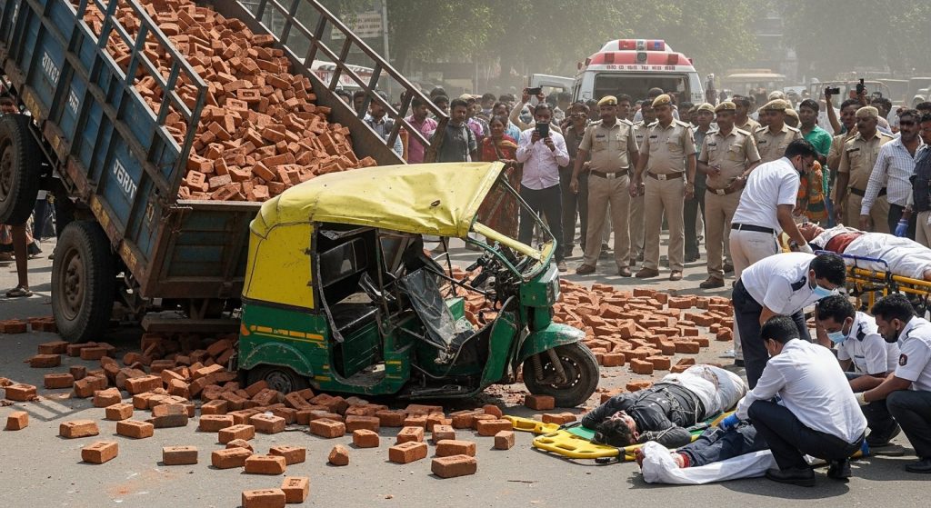 Brick-Laden Tractor-Trolley Overturns on E-Rickshaw in Moradabad: 2 Dead, 2 Critical