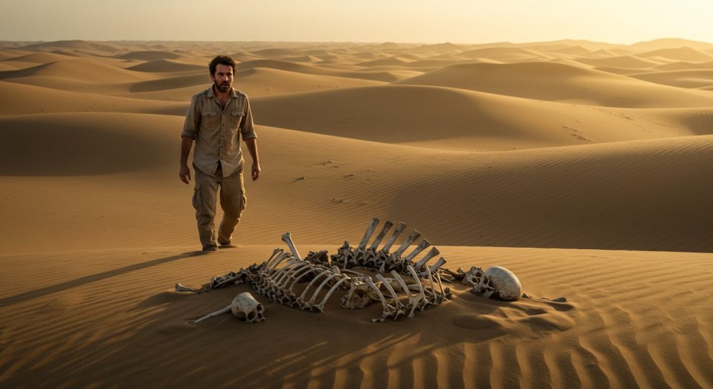 A man wandering in a desolate desert stumbled upon a pile of bones; what happened next... will be terrifying!