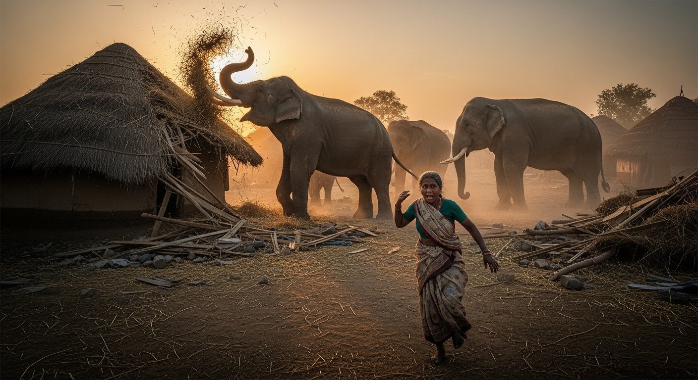 पीलीभीत में हाथियों का कहर: शारदा पार फिर मचाया तांडव, कई झोपड़ियां तोड़ीं; महिला ने भागकर बचाई जान!