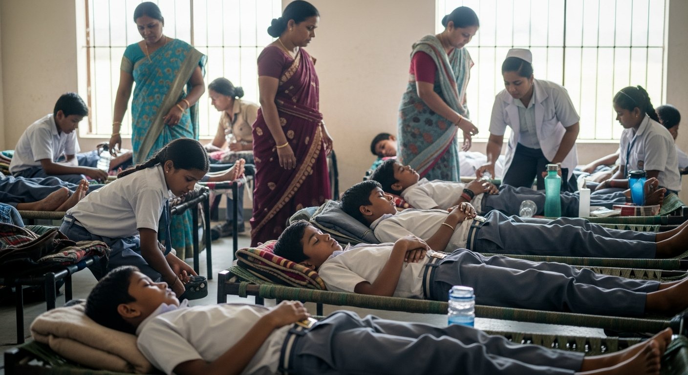 तेलंगाना के स्कूल में दूषित खाने से 52 छात्र बीमार:उल्टी और पेट दर्द की शिकायत, 32 बच्चे डिस्चार्ज , 20 का इलाज जारी