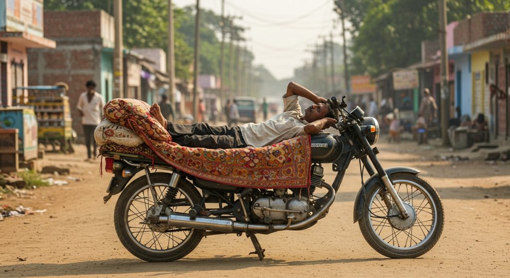 Bihar's Ingenious 'Jugaad' Creates a Sensation: Man Transforms Bike Into a Mobile Bed!