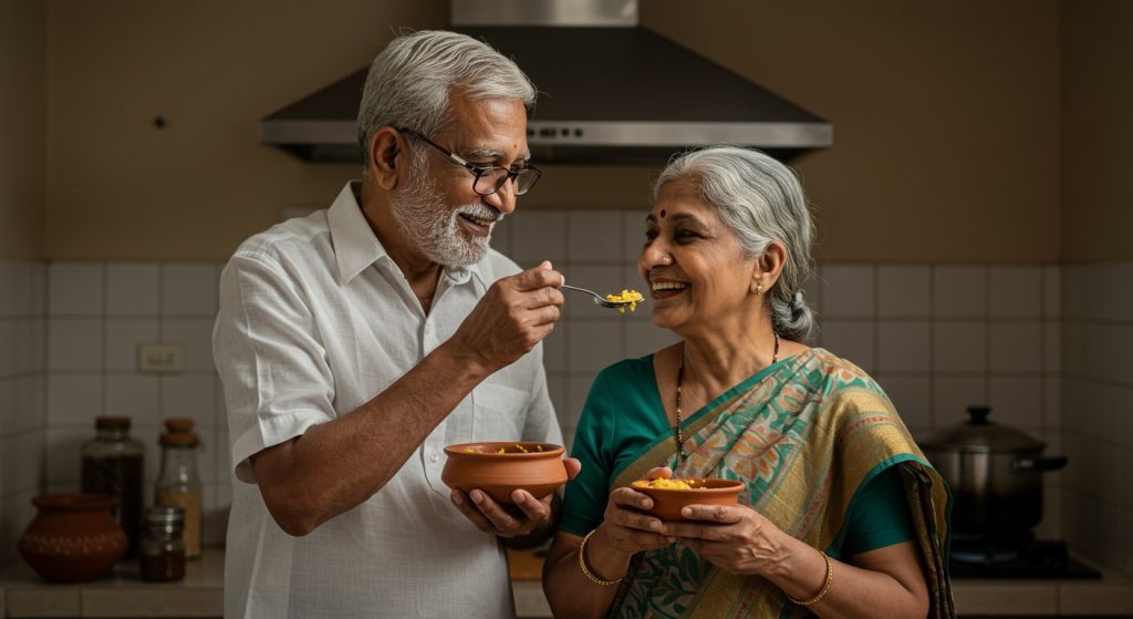 Uncle cooked a loving meal, Aunt tasted it. Watching the video, people said: 'We've only seen such romance in movies!'