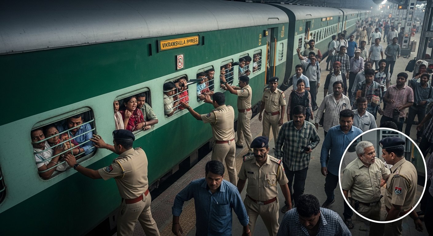 विक्रमशिला एक्सप्रेस में दहशत: पत्नी को सीट न मिलने पर पति ने दी ट्रेन में बम होने की झूठी सूचना, मचा हड़कंप