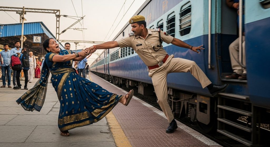 Woman Slips Boarding Moving Train; Railway Policeman's Heroic Rescue Will Make You Say 'Thank God!'